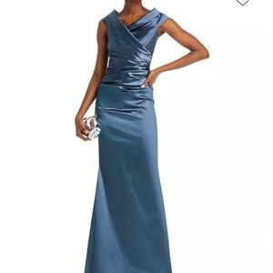 Rickie Freeman for Teri Jon Satin Slate Blue Evening Gown